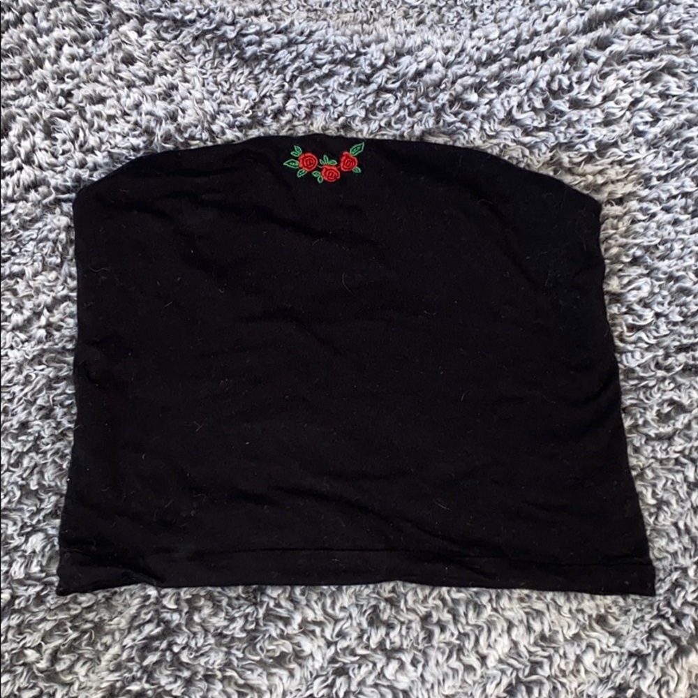 Black Tube Top, with Embroidered Roses